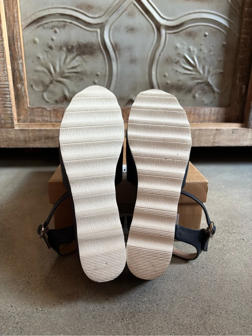 Navy Blue Platform Sandals, Sz. 8